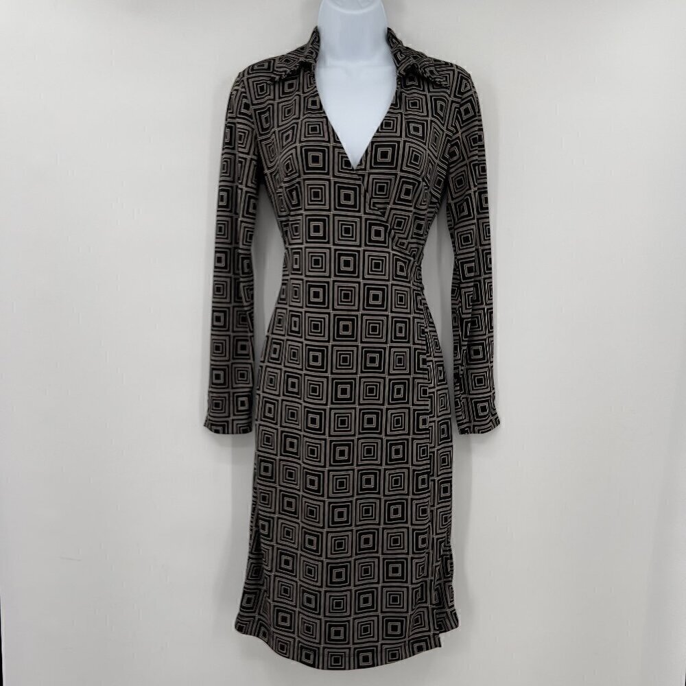 Express Geometric Surplice Collard V-Neck Wrap Dress
